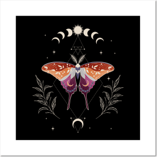 Lesbian Luna Moth Celestial Cottagecore LGBT Pride Flag Posters and Art